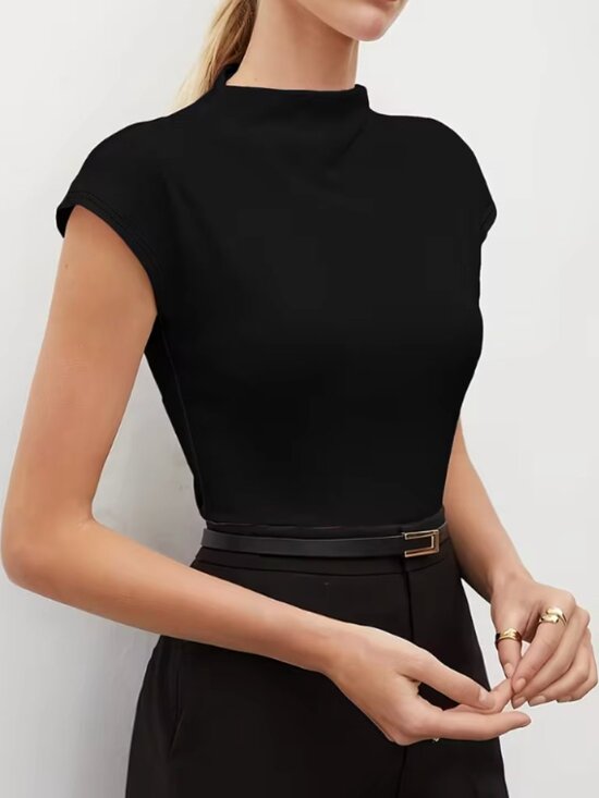 Zara Tops - Zara Black Cap-Sleeve ribbed Mock Neck T